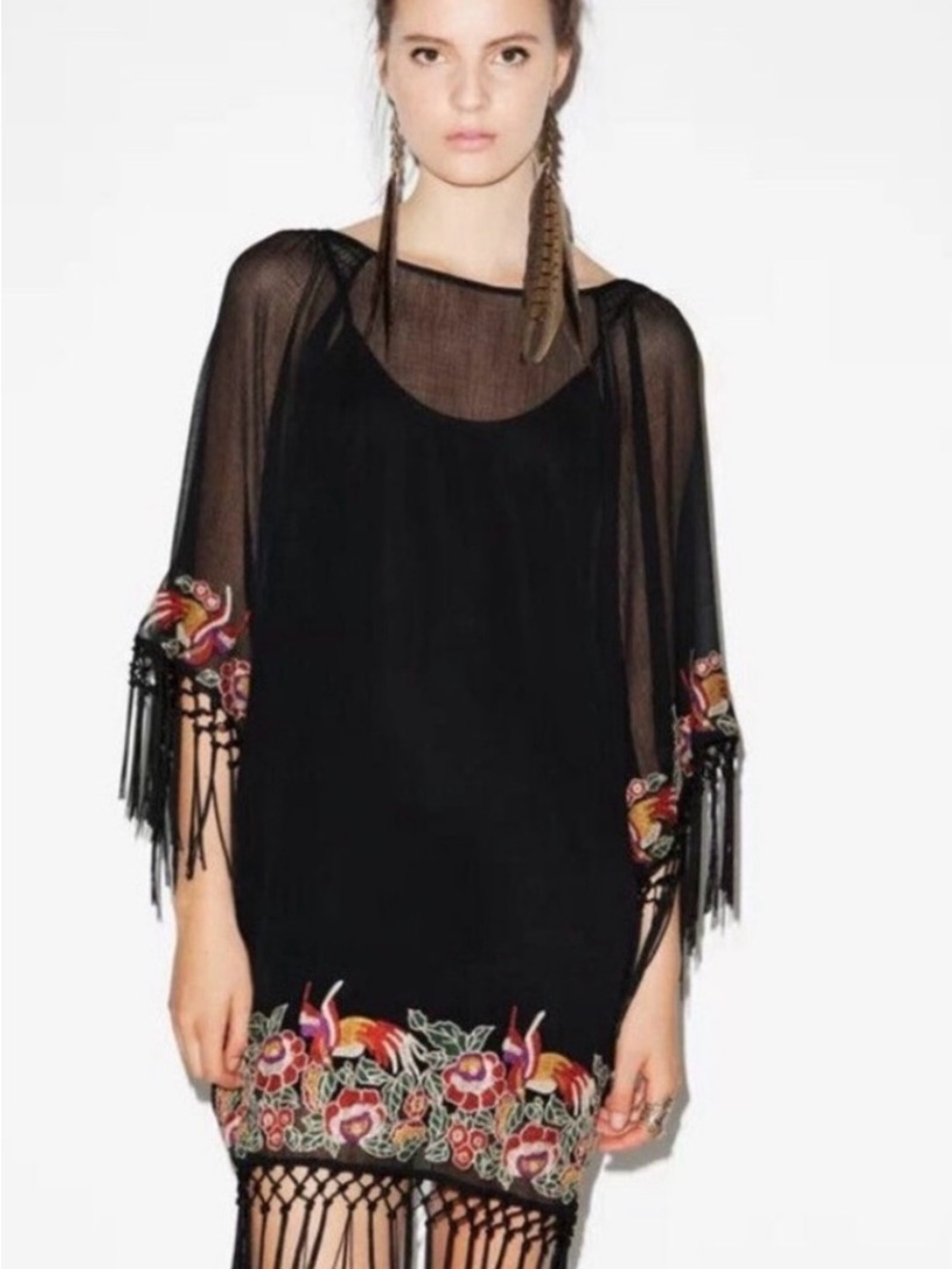 Urban Outfitters  Ecote Embroidered Fringe Dress(with camisole slip)